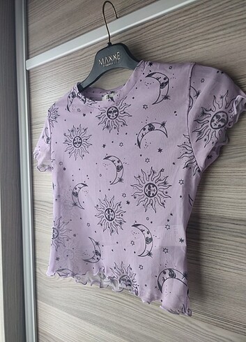 xs Beden mor Renk Transparan mor kısa kollu bluz