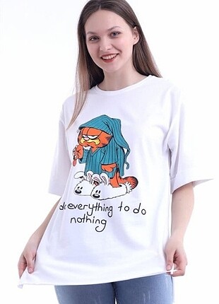 GARFİELD BASKILI OVERSİZE T-SHİRT 