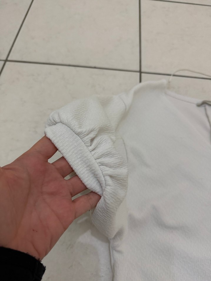 Zara Balon Kol Beyaz Tişört - Görsel 5