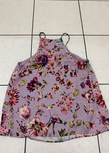 KotonÇiçek Desenli Mor Halter Yaka Bluz - Görsel 8