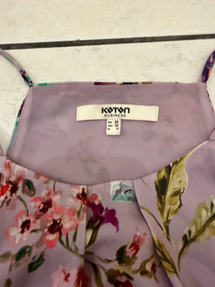KotonÇiçek Desenli Mor Halter Yaka Bluz - Görsel 4