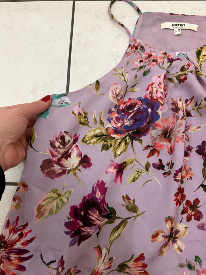 KotonÇiçek Desenli Mor Halter Yaka Bluz - Görsel 3