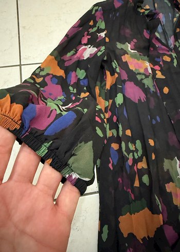 Trendyol Milla Siyah Desenli Tül Elbise - Görsel 6