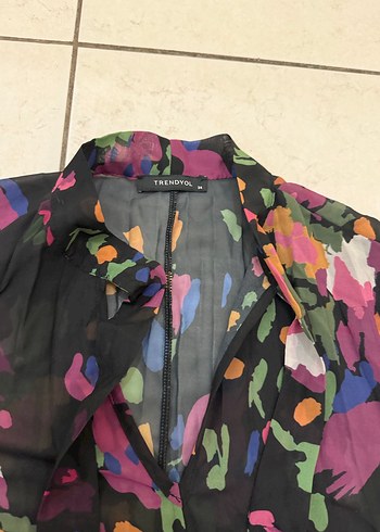 Trendyol Milla Siyah Desenli Tül Elbise - Görsel 8