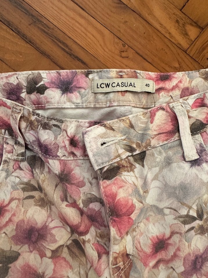 Bej Çiçek Desenli Bohem Kadın Kumaş Pantolon - Görsel 2