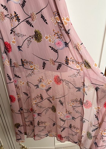 Pembe Çiçek Desenli Uzun Bohem Elbise - Görsel 2