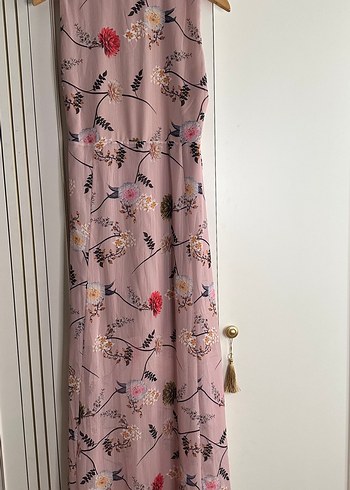 Pembe Çiçek Desenli Uzun Bohem Elbise - Görsel 3