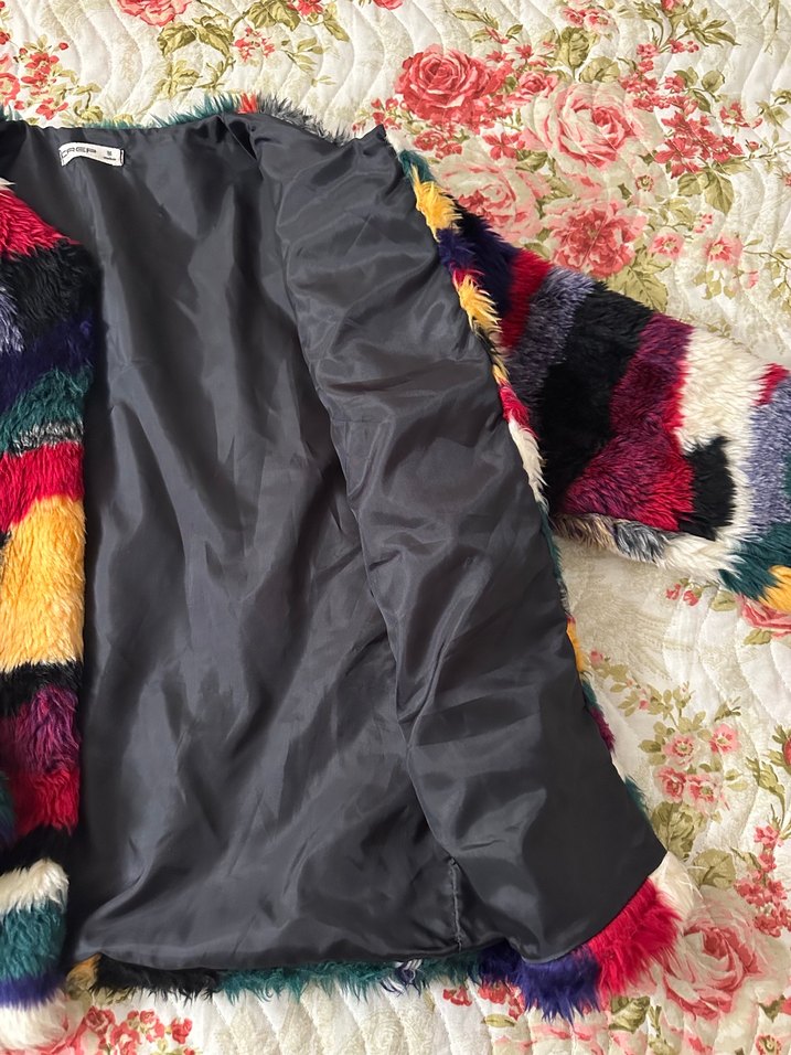 Çok Renkli Kürk Detaylı Midi Kadın Mont - Görsel 2