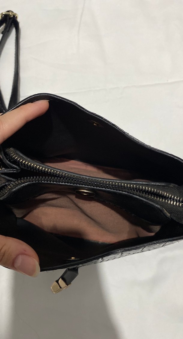 Siyah Deri Yılan Desenli Tokalı Kadın Çanta - Görsel 4