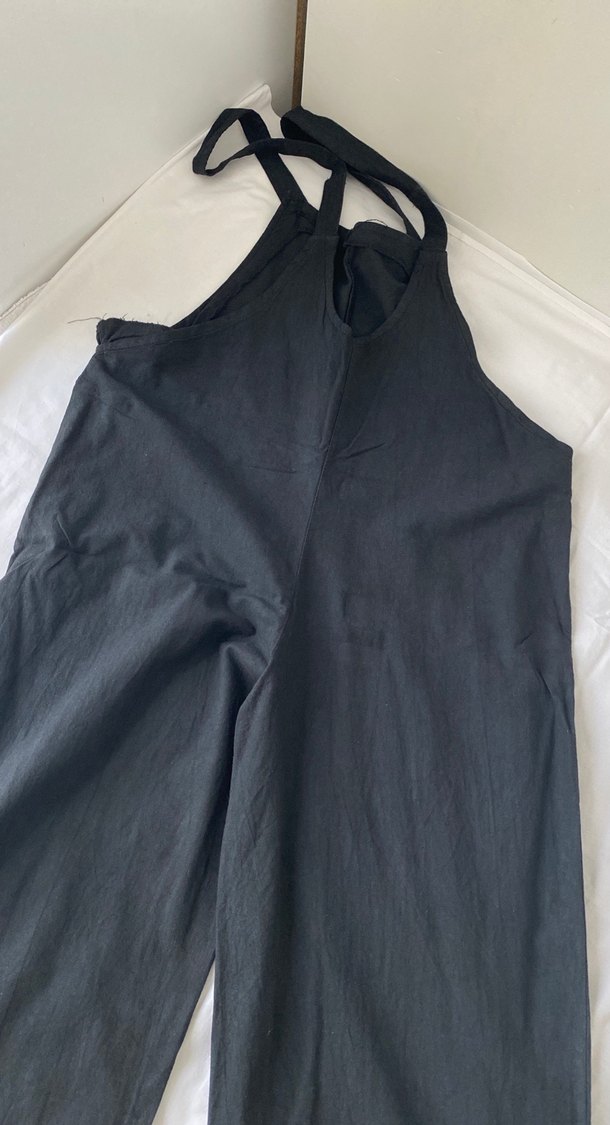 Kadın Siyah Keten  Tulum - Görsel 3