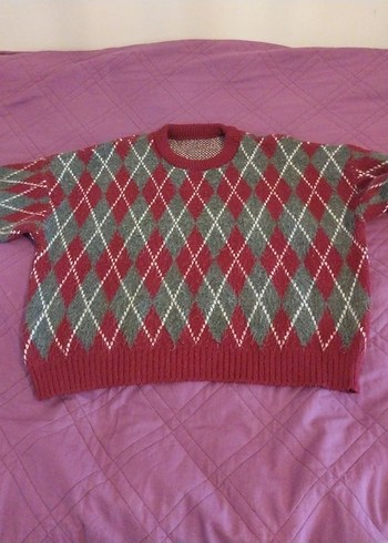 Bordo Gri Desenli Örgü Kadın Kazak - Görsel 3