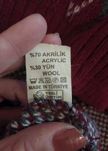 Bordo Gri Desenli Örgü Kadın Kazak - Görsel 4