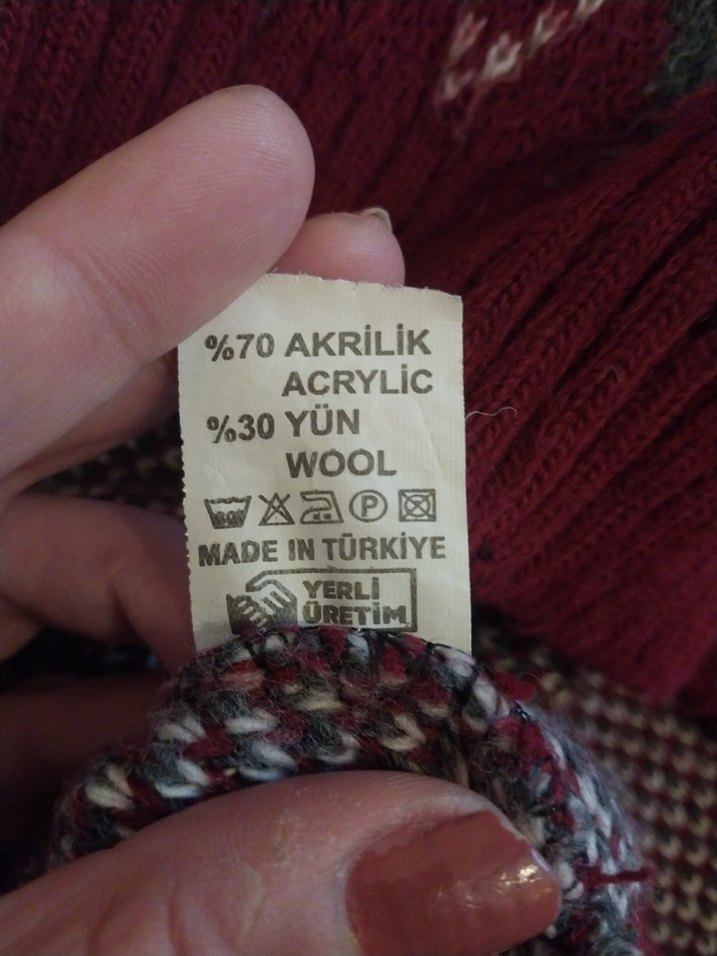 Bordo Gri Desenli Örgü Kadın Kazak - Görsel 4