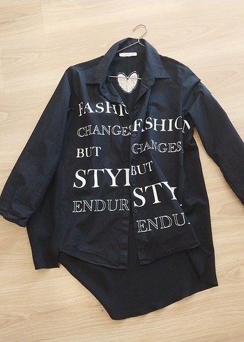 Siyah Baskılı Denim Kadın Gömlek - Görsel 3