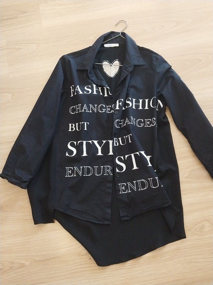 Siyah Baskılı Denim Kadın Gömlek - Görsel 3