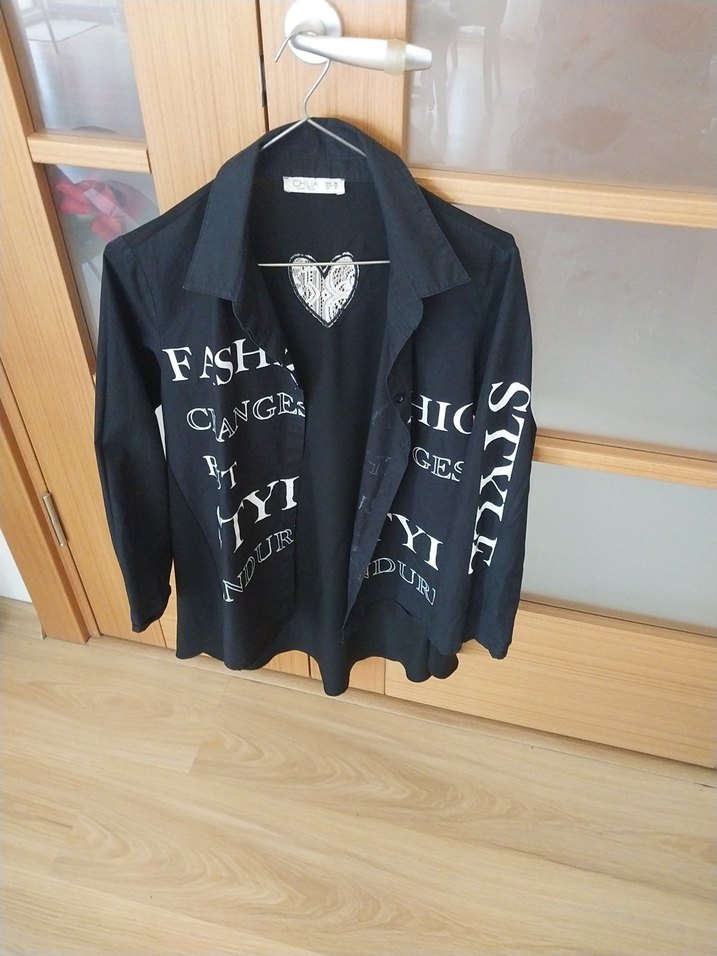 Siyah Baskılı Denim Kadın Gömlek - Görsel 2