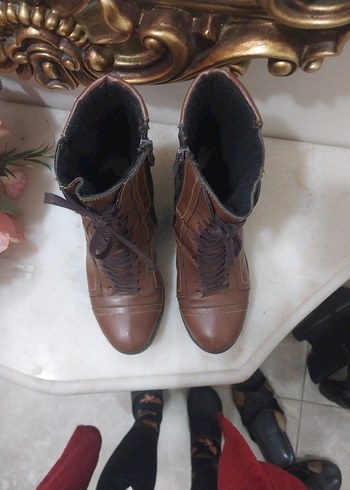 Kahverengi Deri Vintage Kadın Bot - Görsel 5