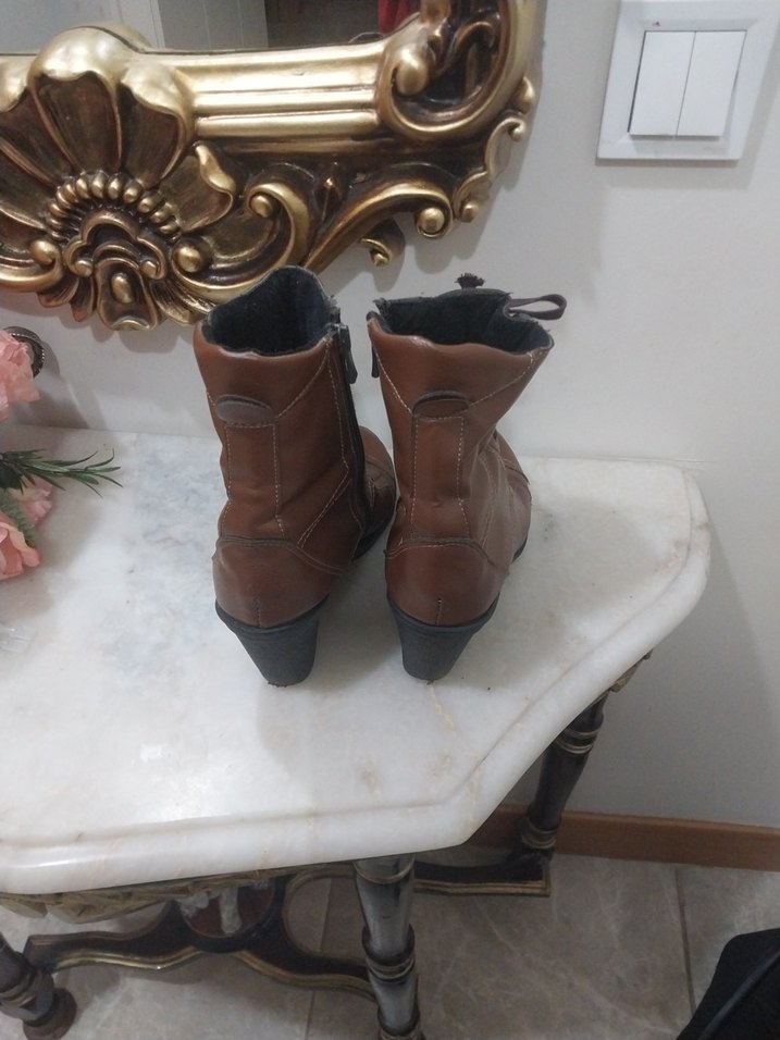 Kahverengi Deri Vintage Kadın Bot - Görsel 2