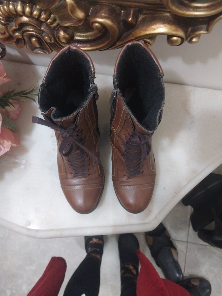 Kahverengi Deri Vintage Kadın Bot - Görsel 5