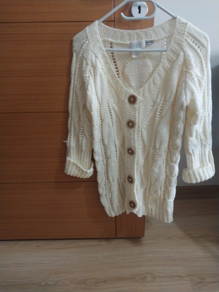 Kadın Beyaz Örgü Bohem Hırka - Görsel 2