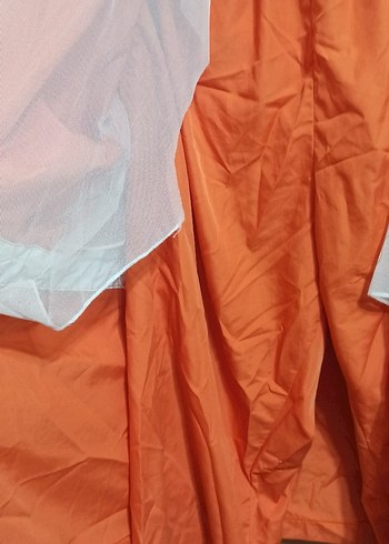 Drapeli Turuncu Uzun Kadın Yağmurluk - Görsel 2