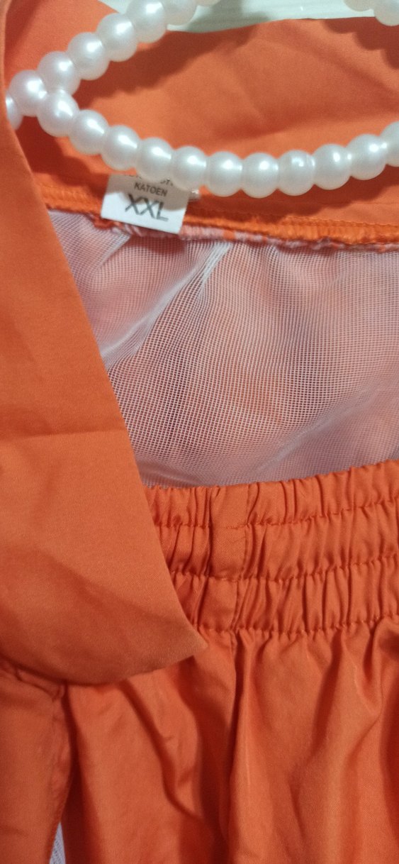 Drapeli Turuncu Uzun Kadın Yağmurluk - Görsel 3