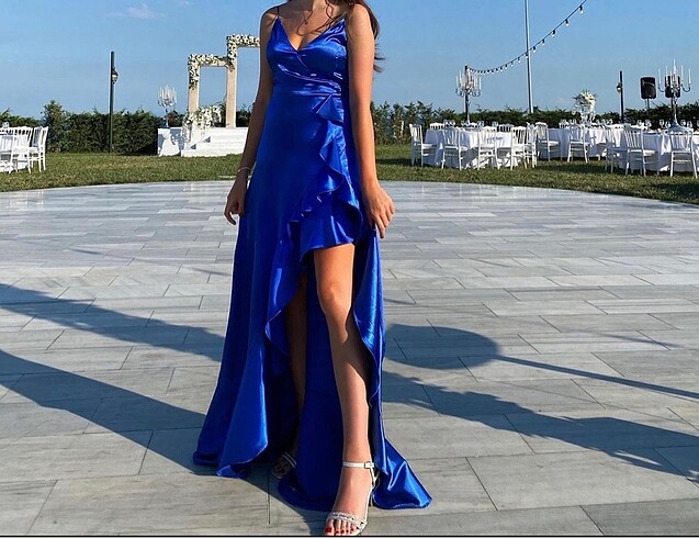 TrendyolMilla Mavi Saten Abiye Elbise
