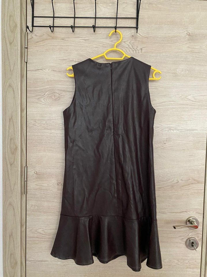 Siyah Deri Midi Kolsuz Elbise - Görsel 2