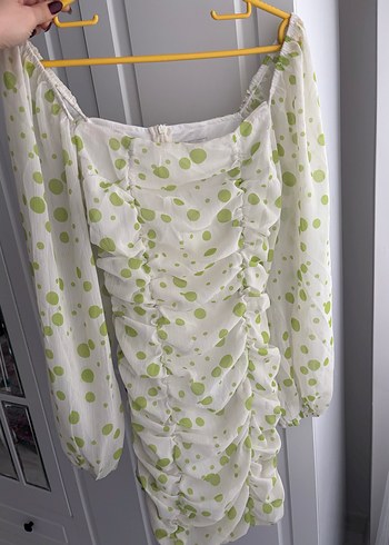 Uzun Kollu Yeşil Drapeli Mini Elbise - Görsel 2