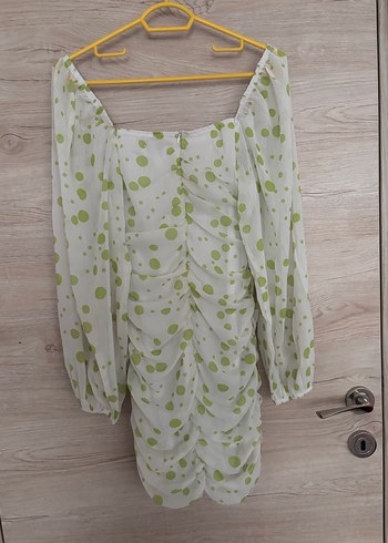 Uzun Kollu Yeşil Drapeli Mini Elbise - Görsel 4