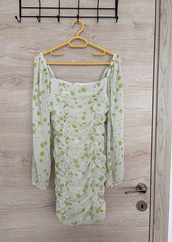 Uzun Kollu Yeşil Drapeli Mini Elbise - Görsel 5