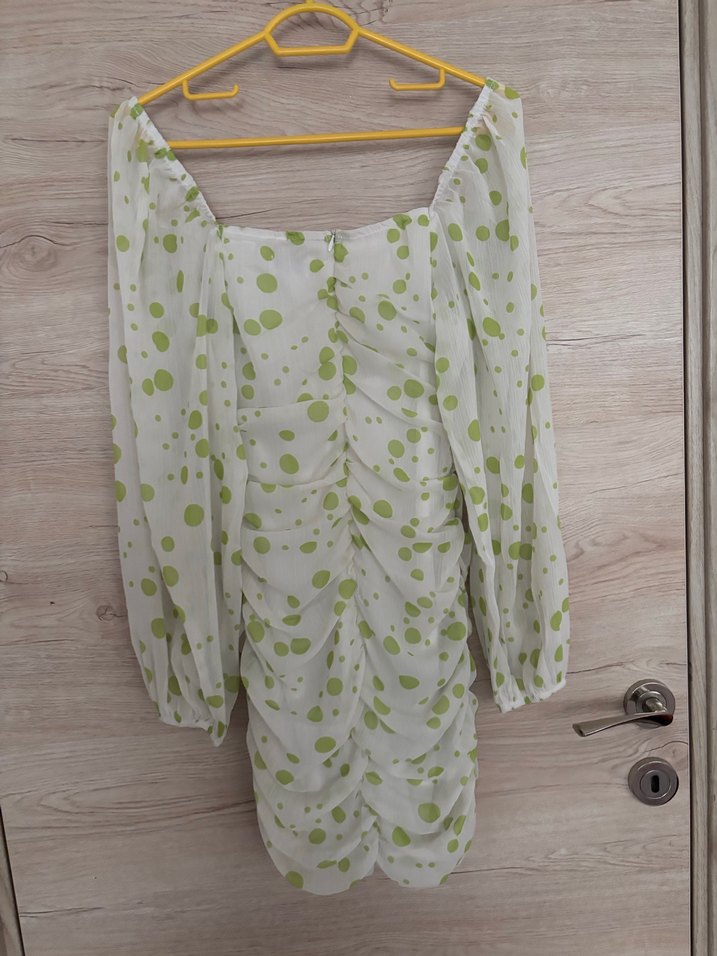 Uzun Kollu Yeşil Drapeli Mini Elbise - Görsel 4