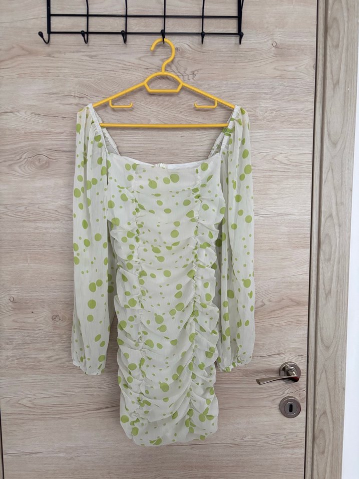 Uzun Kollu Yeşil Drapeli Mini Elbise - Görsel 5