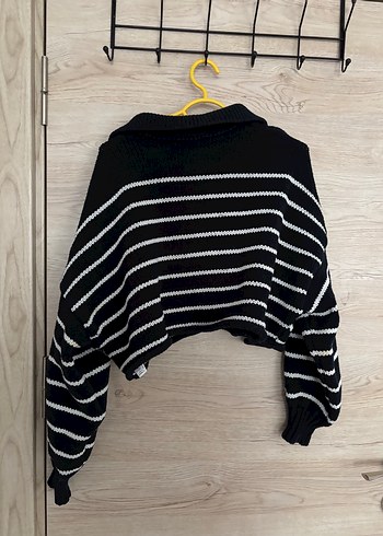 Zara Düğmeli Çizgili Triko Kazak - Görsel 3