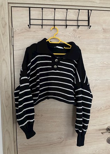 Zara Düğmeli Çizgili Triko Kazak - Görsel 2