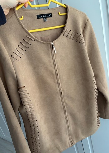 Bej Süet Kadın Midi Ceket - Görsel 5