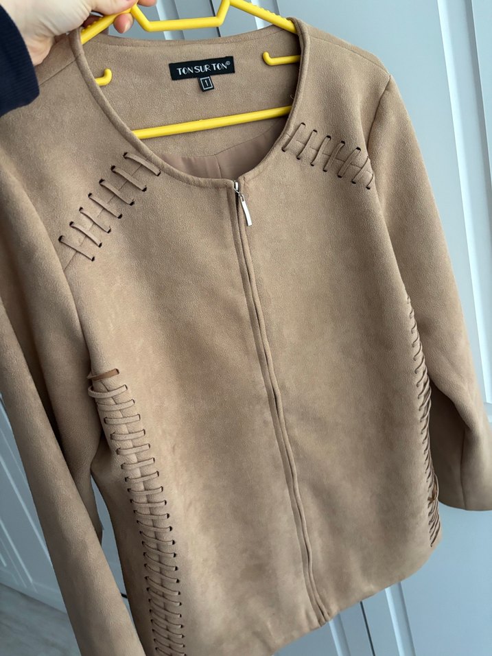 Bej Süet Kadın Midi Ceket - Görsel 5