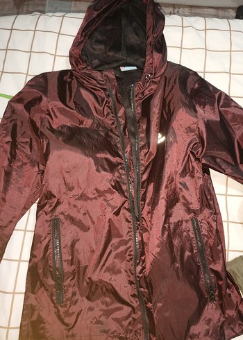 Bordo Fermuarlı Kadın ceket yağmurluk - Görsel 9