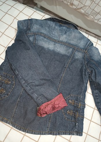 Bordo Astarlı Düğmeli Kadın Kot Ceket - Görsel 3