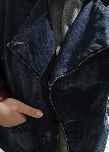 Bordo Astarlı Düğmeli Kadın Kot Ceket - Görsel 11