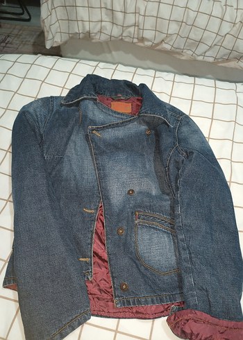 Bordo Astarlı Düğmeli Kadın Kot Ceket - Görsel 8