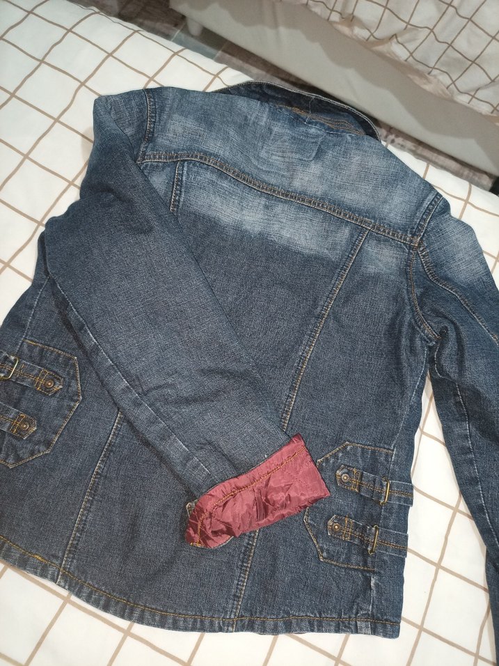 Bordo Astarlı Düğmeli Kadın Kot Ceket - Görsel 3