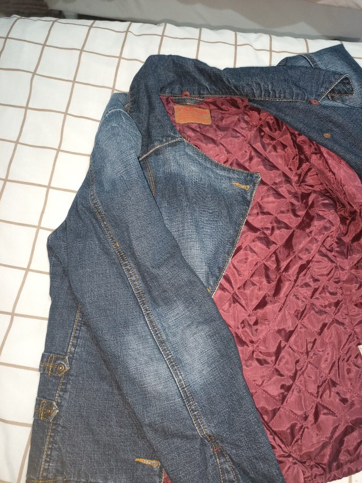 Bordo Astarlı Düğmeli Kadın Kot Ceket - Görsel 5