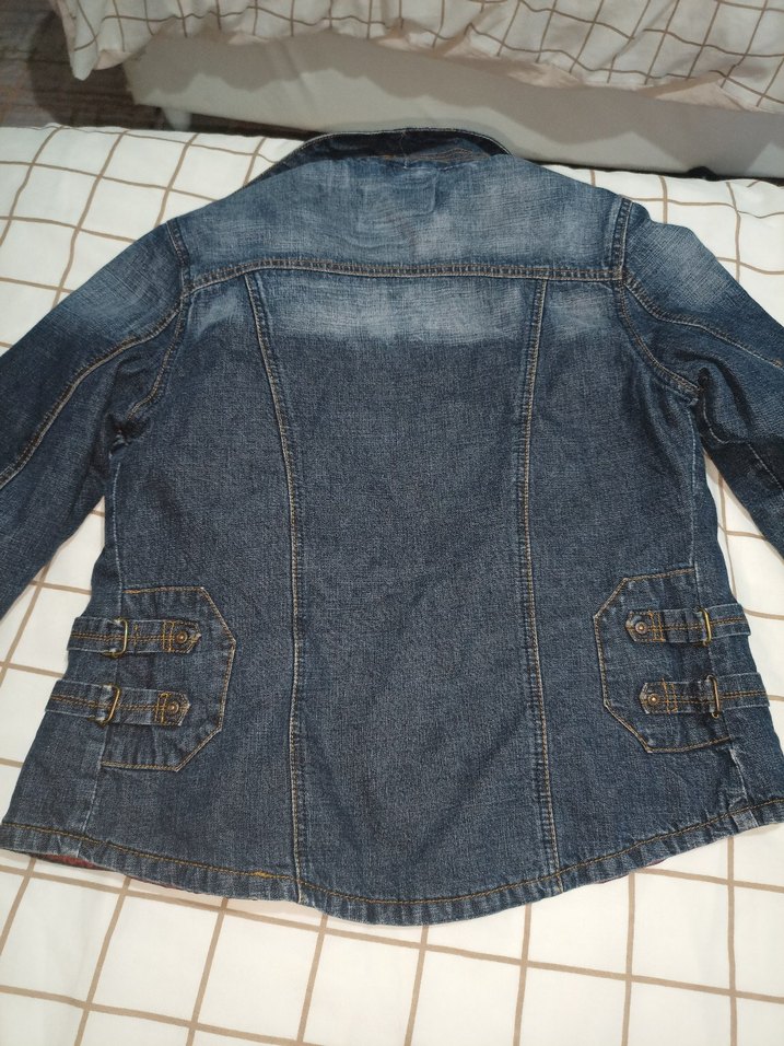 Bordo Astarlı Düğmeli Kadın Kot Ceket - Görsel 4