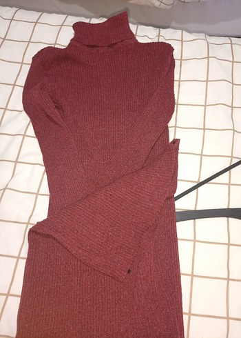 Bordo Kadın Balıkçı Yaka Triko elbise,tunik - Görsel 3