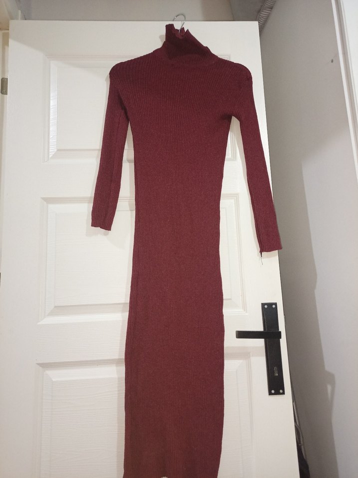 Bordo Kadın Balıkçı Yaka Triko elbise,tunik - Görsel 2