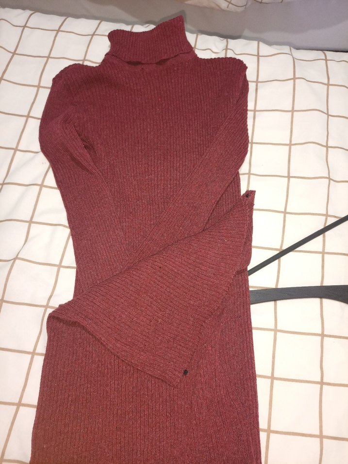 Bordo Kadın Balıkçı Yaka Triko elbise,tunik - Görsel 3