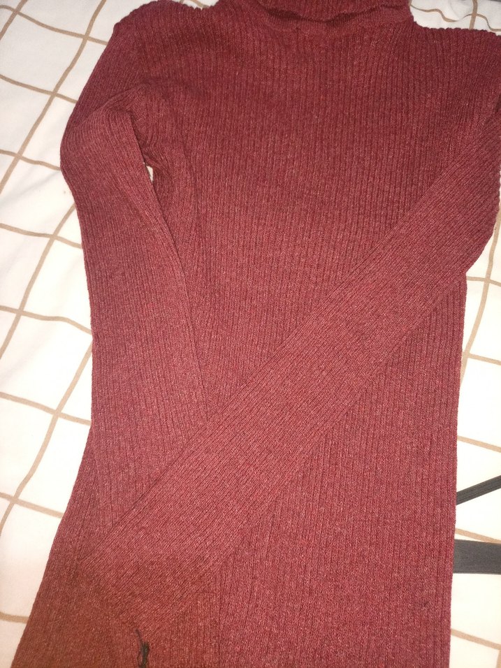 Bordo Kadın Balıkçı Yaka Triko elbise,tunik - Görsel 4