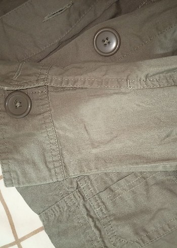 Gri Keten Düğmeli Midi Ceket - Görsel 4