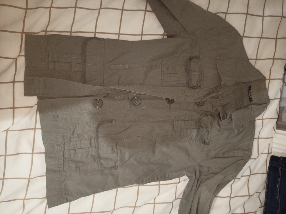 Gri Keten Düğmeli Midi Ceket - Görsel 5